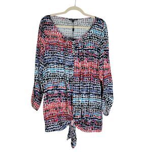 Cable & Gauge 1X Tunic Top Multicolor Abstract Pattern Loose Fit 3/4 Sleeve NWT